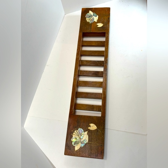 Anthropologie Wood Bath Caddy- Marble Stone Inlay- Made In India- 27” Floral - Picture 1 of 10
